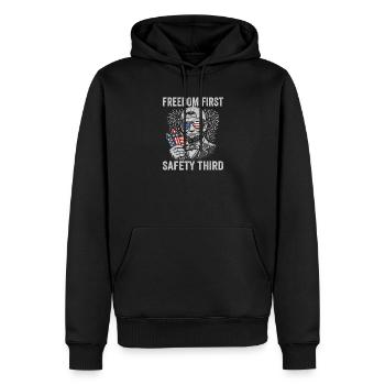 La liberté d’abord, la sécurité troisièmement, Lin - Sweat à capuche Premium bio Homme - noir - Devant - Nico (187cm)