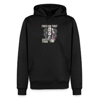 La liberté d’abord, la sécurité en troisième position. Jef - Sweat à capuche Premium bio Homme - noir - Devant - Nico (187cm)