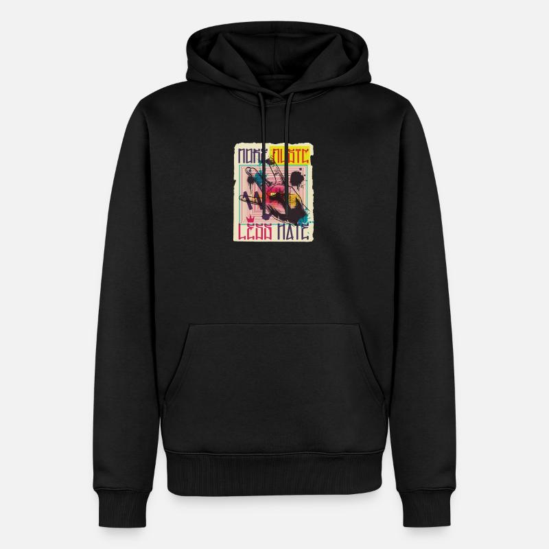 Graffiti musicali - Felpa con cappuccio ecologica premium da uomo - nero