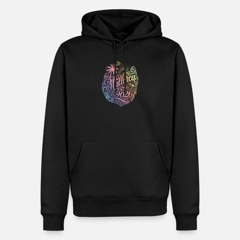 Mallorca 2026 Bunt Palme - Männer Premium Bio Hoodie - Schwarz