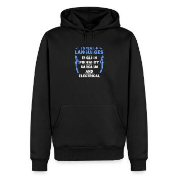 Ich spreche 4 Sprachen Tee - Männer Premium Bio Hoodie - Schwarz - Vorne - Nico (187cm)
