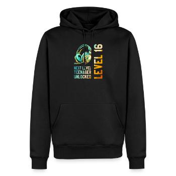16e anniversaire garçon fille adolescente niveau 16 - Sweat à capuche Premium bio Homme - noir - Devant - Nico (187cm)
