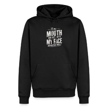Wenn der Mund schweigt, spricht das Gesicht - Männer Premium Bio Hoodie - Schwarz - Vorne - Nico (187cm)