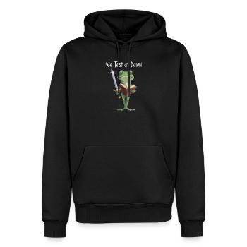 Dawn Quest Frog Sword & Tome - Men’s Premium Organic Hoodie - black - Front - Nico (187cm)