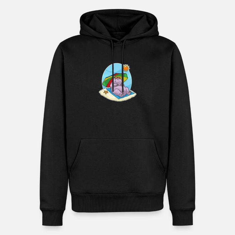 Hippopotamus Beach Parasol Summer - Sweat à capuche Premium bio Homme - noir