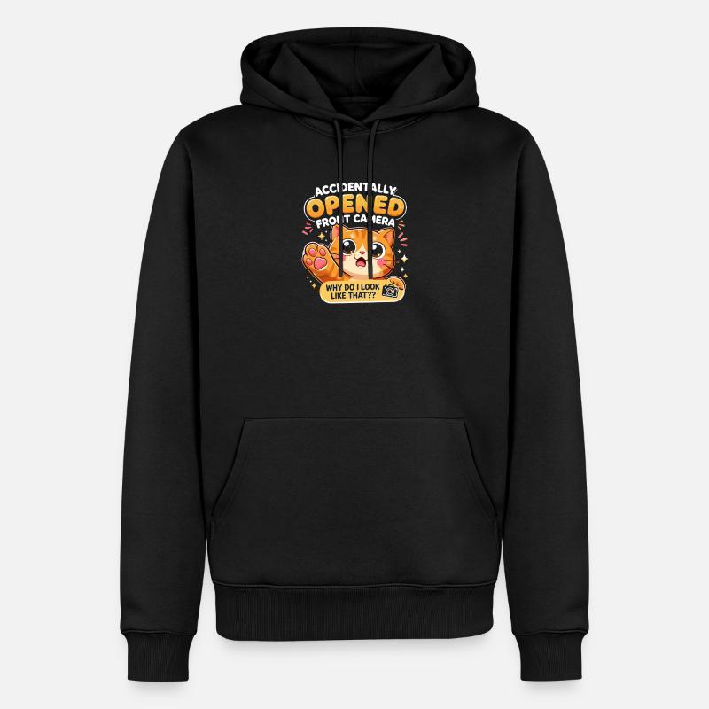Chat caméra frontale ouvert accidentellement - Sweat à capuche Premium bio Homme - noir