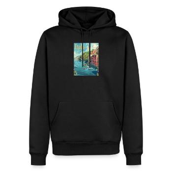 Paysage côtier italien des Cinque Terre - Sweat à capuche Premium bio Homme - noir - Devant - Nico (187cm)