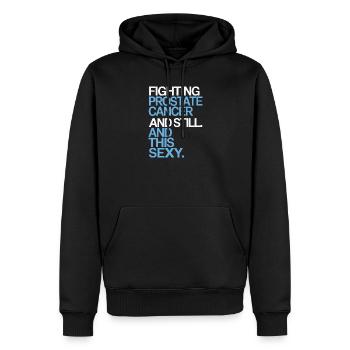 Lutter contre le cancer de la prostate – Sexy & Strong - Sweat à capuche Premium bio Homme - noir - Devant - Nico (187cm)