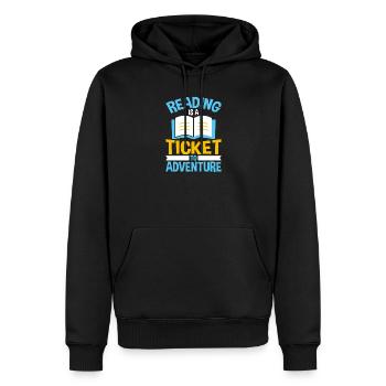 Lesen ist Ticket zu Abenteuern - Männer Premium Bio Hoodie - Schwarz - Vorne - Nico (187cm)