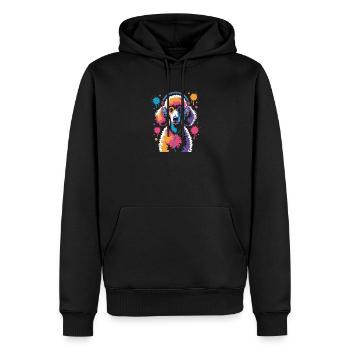 Caniche avec un casque - Sweat à capuche Premium bio Homme - noir - Devant - Nico (187cm)