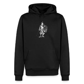Eisenritter-Silhouette auf dem Schild - Männer Premium Bio Hoodie - Schwarz - Vorne - Nico (187cm)