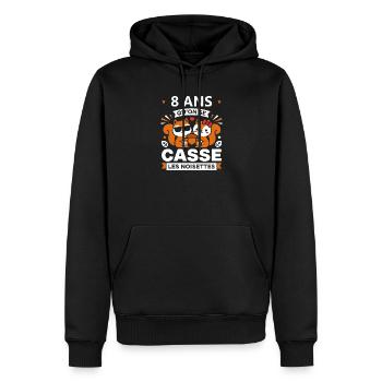 8 ANS Célébration Noisettes - Sweat à capuche Premium bio Homme - noir - Devant - Nico (187cm)