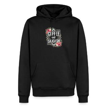 Café et sarcasme Typographie Fleurs Citation Design - Sweat à capuche Premium bio Homme - noir - Devant - Nico (187cm)