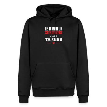 Bonheur Existe Tarbes - Sweat à capuche Premium bio Homme - noir - Devant - Nico (187cm)