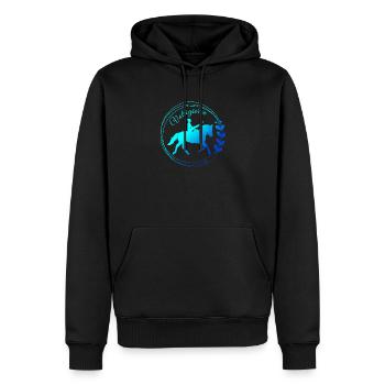 Voltigieren Mühle: Volti Pferdesport Pflichtübung - Männer Premium Bio Hoodie - Schwarz - Vorne - Nico (187cm)