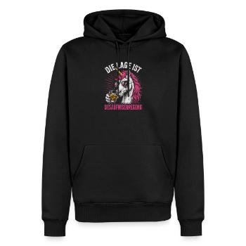 Pinkes Einhorn mit Drink - Männer Premium Bio Hoodie - Schwarz - Vorne - Nico (187cm)