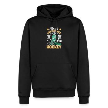 Aunt plays hockey Never underestimate - Men’s Premium Organic Hoodie - black - Front - Nico (187cm)