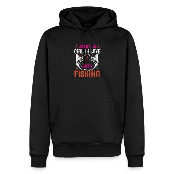 Just_a_GIRL_IN_LOVE_with_fishing-012 - Sweat à capuche Premium bio Homme - noir - Devant - Nico (187cm)