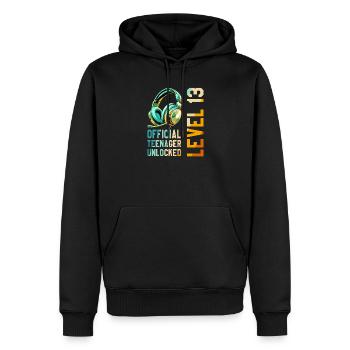13e anniversaire Garçon Fille Adolescent Niveau 2013 - Sweat à capuche Premium bio Homme - noir - Devant - Nico (187cm)
