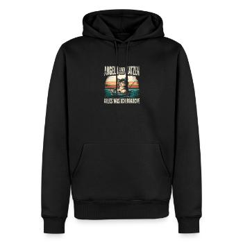 Angeln und Katzen Alles was ich brauche Retro - Männer Premium Bio Hoodie - Schwarz - Vorne - Nico (187cm)