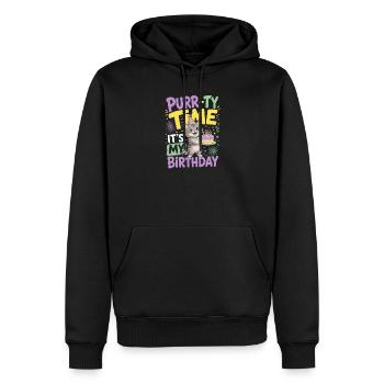 Ronronn-ty Temps Fête Chat Chapeau Anniversaire - Sweat à capuche Premium bio Homme - noir - Devant - Nico (187cm)