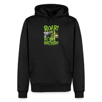Roaring Today Is My Birthday T-Rex Dino Cake - Men’s Premium Organic Hoodie - black - Front - Nico (187cm)