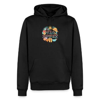 Hello Summer Tropenprint Strand-Accessoires - Männer Premium Bio Hoodie - Schwarz - Vorne - Nico (187cm)
