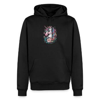 Magisches Einhorn mit Blumen und Regenbogenmähne - Männer Premium Bio Hoodie - Schwarz - Vorne - Nico (187cm)