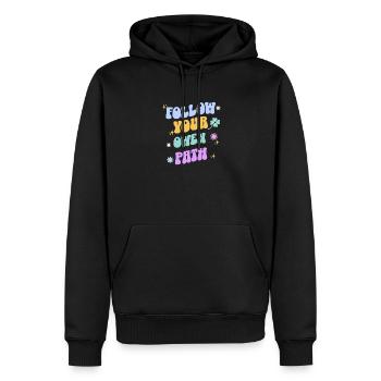 Suivez votre chemin – Typographie rétro pastel - Sweat à capuche Premium bio Homme - noir - Devant - Nico (187cm)
