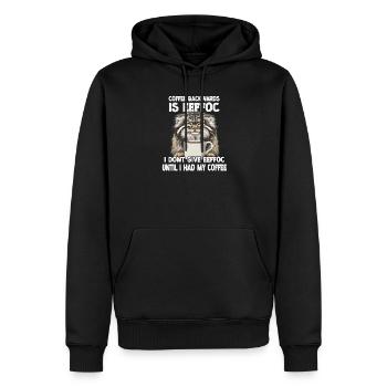 Pallas's Cat Coffee Slogan T |  Morning grouches - Men’s Premium Organic Hoodie - black - Front - Nico (187cm)