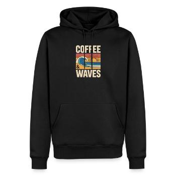 Vagues de café, surf, Plage de surfeurs de Café et Vagues - Sweat à capuche Premium bio Homme - noir - Devant - Nico (187cm)