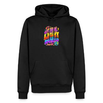 Jesus Light World VBS Johannes 8,12 - Männer Premium Bio Hoodie - Schwarz - Vorne - Nico (187cm)