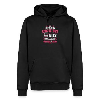 Conductrice bus: fière et déterminée - Sweat à capuche Premium bio Homme - noir - Devant - Nico (187cm)