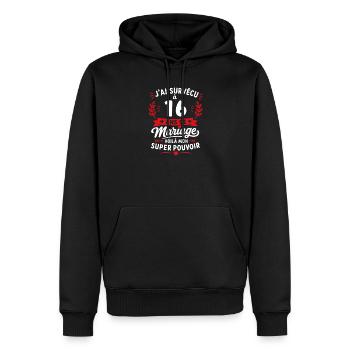 Survivante des 16 ans de mariage - Sweat à capuche Premium bio Homme - noir - Devant - Nico (187cm)