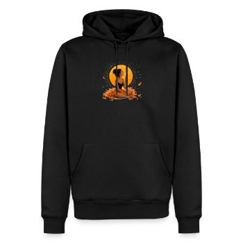  Meditierende Frau Mit Löwenzahn Unter Oranger - Männer Premium Bio Hoodie - Schwarz - Vorne - Nico (187cm)