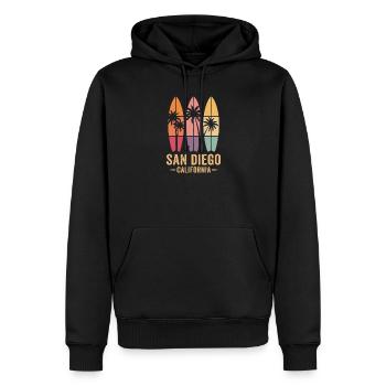 Surfer Palm Trees Retro San Diego - Sweat à capuche Premium bio Homme - noir - Devant - Nico (187cm)