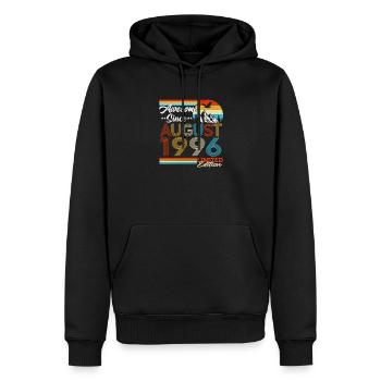 Cadeau d’anniversaire rétro vintage d’août 1996 - Sweat à capuche Premium bio Homme - noir - Devant - Nico (187cm)