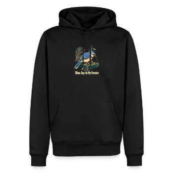 Blauhäher an meinem Futtersteller, Hinterhofvögel Vogelbeobachter - Männer Premium Bio Hoodie - Schwarz - Vorne - Nico (187cm)