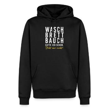 Waschbrettbauch hatte ich schon. Steht mir nicht!! - Männer Premium Bio Hoodie - Schwarz - Vorne - Nico (187cm)