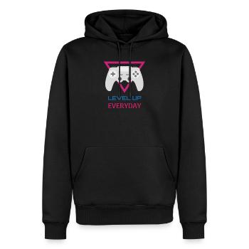 Level Up Everyday Gamer - Männer Premium Bio Hoodie - Schwarz - Vorne - Nico (187cm)