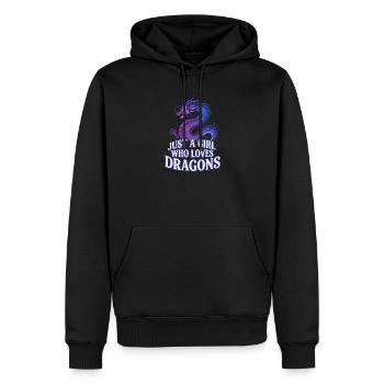 Drachenliebe: Girl liebt Drachen - Männer Premium Bio Hoodie - Schwarz - Vorne - Nico (187cm)