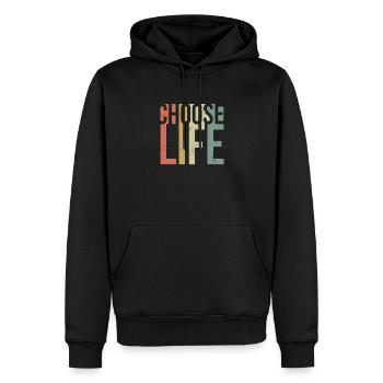 Wählen Sie das inspirierende Zitat des Lebens – Retro-Design - Männer Premium Bio Hoodie - Schwarz - Vorne - Nico (187cm)
