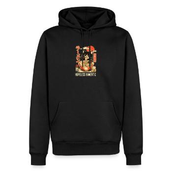 Hopless Ramentic - schwarze Katze isst Ramen - Männer Premium Bio Hoodie - Schwarz - Vorne - Nico (187cm)