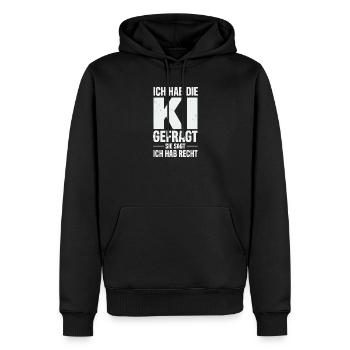 ich hab die ki gefragt sie sagt ich hab recht - Männer Premium Bio Hoodie - Schwarz - Vorne - Nico (187cm)