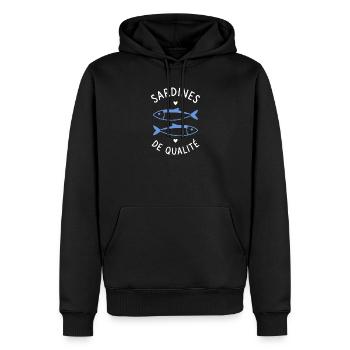 Quality Sardines – Blue Illustration - Men’s Premium Organic Hoodie - black - Front - Nico (187cm)