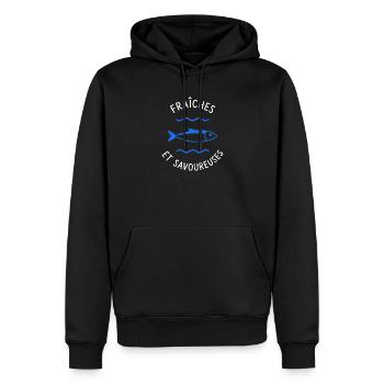 Fraîches et Saveurs Poisson Bleu - Sweat à capuche Premium bio Homme - noir - Devant - Nico (187cm)