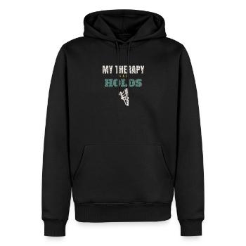 My Therapy Has Holds - Men’s Premium Organic Hoodie - black - Front - Nico (187cm)