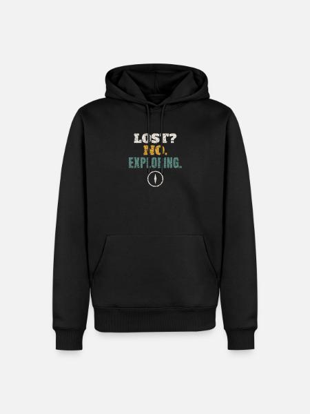 Lost No Exploring Hiking - Männer Premium Bio Hoodie - Schwarz