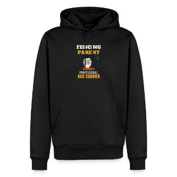 Porte-bébé professionnel pour parents Funny Fenc - Sweat à capuche Premium bio Homme - noir - Devant - Nico (187cm)