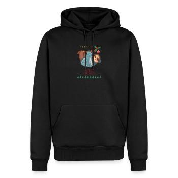 Lustiger Weihnachtslemur, der am Ast hängt - Männer Premium Bio Hoodie - Schwarz - Vorne - Nico (187cm)